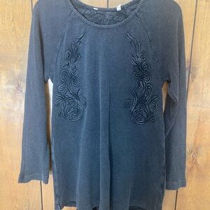 Soft Surroundings Black Embroidered Long-Sleeve Knit Top
